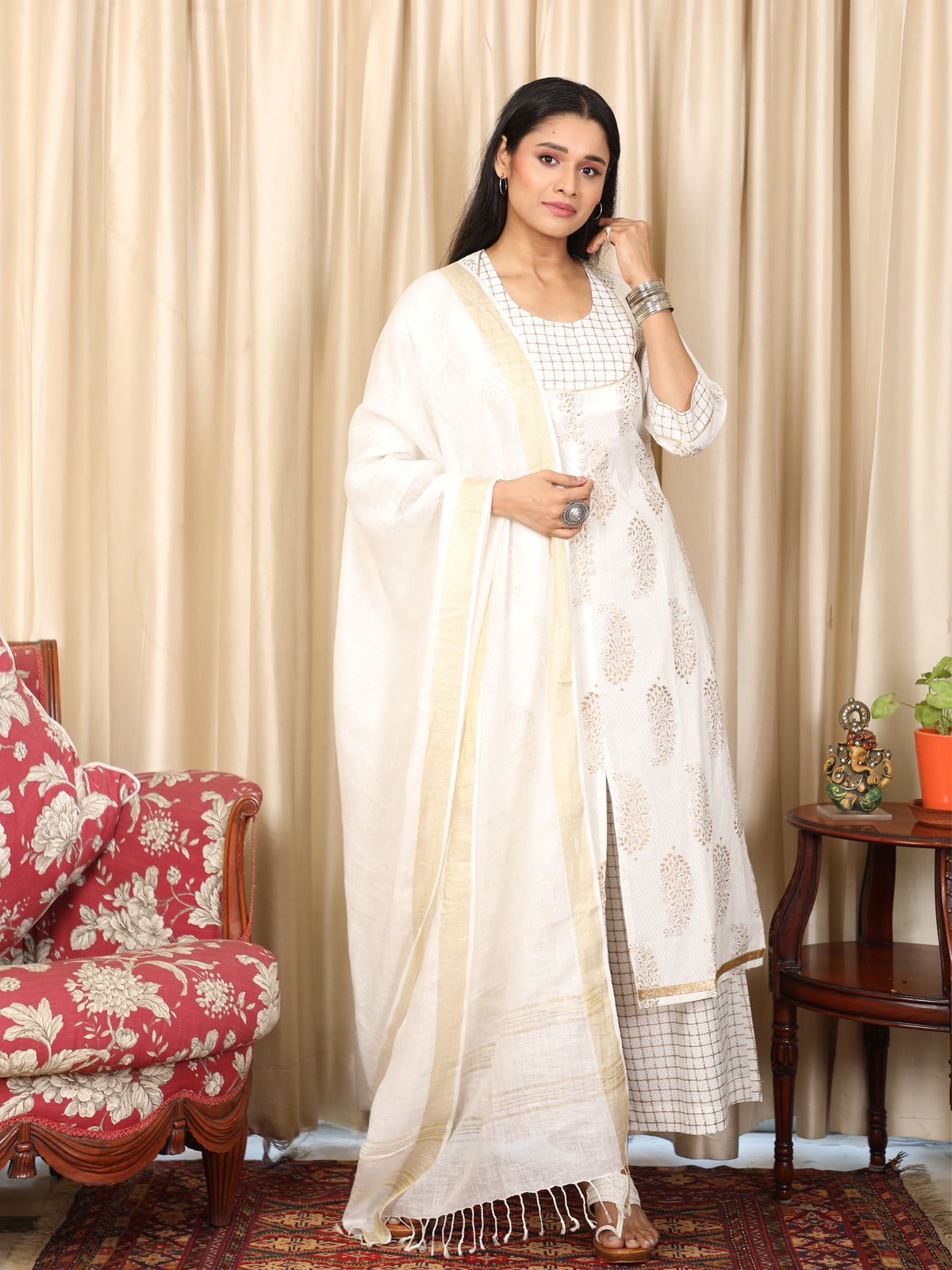 Pearl white center gathered kurti with scalloped yoke line | Stylish  dresses, Dresses, Fashion